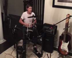 He can play guitar, drums, piano, etc. His favorite band is Coldplay.